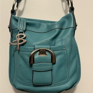 B. Makowsky Aqua Shoulder Bag with Silver Accents